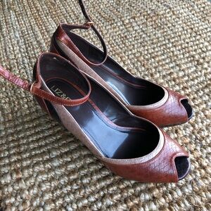 Liz & Co. Tan Peep Toe Heels